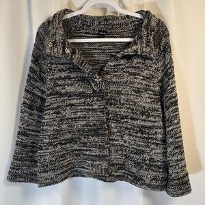 Rafaella Black & White Marled Button-Front Sweater Cardigan L
